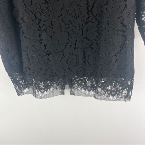 NWT Oyamiki Short Sleeve Black Lace Round Neck Shirt Top Blouse Women's Size XXL - Picture 2 of 8